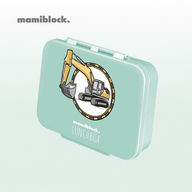 Mintfarbene Lunchbox mit Bagger-Sticker